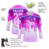 Custom White-Light Purple Melting Rave Psychedelic Lace Neck Hockey Jersey