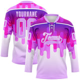 Custom White-Light Purple Melting Rave Psychedelic Lace Neck Hockey Jersey