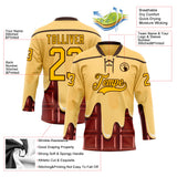 Custom Yellow Gold-Brown Melting Foodie Chocolate Honey Lace Neck Hockey Jersey