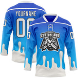 Custom Blue White-Black Melting Foodie Yogurt Lace Neck Hockey Jersey