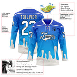 Custom Blue White-Black Melting Foodie Yogurt Lace Neck Hockey Jersey