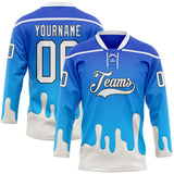 Custom Blue White-Black Melting Foodie Yogurt Lace Neck Hockey Jersey