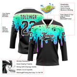 Custom Black-White Melting Rave Psychedelic Lace Neck Hockey Jersey