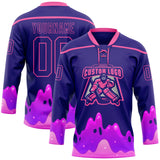 Custom Dark Purple-Pink Melting Psychedelic Lace Neck Hockey Jersey
