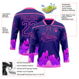 Custom Dark Purple-Pink Melting Psychedelic Lace Neck Hockey Jersey