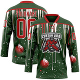 Custom Green Red-White Melting Rave Christmas Lace Neck Hockey Jersey