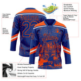 Custom Royal Orange-White New York NY City Skyline State Pride Paint Splatter Lace Neck Hockey Jersey