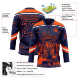 Custom Navy Orange-White New York NY City Skyline State Pride Paint Splatter Lace Neck Hockey Jersey