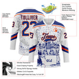 Custom White Royal-Orange Washington DC WA City Skyline State Pride Paint Splatter Lace Neck Hockey Jersey