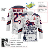 Custom White Navy-Red Washington DC WA City Skyline State Pride Paint Splatter Lace Neck Hockey Jersey