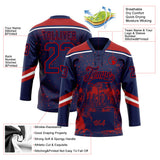 Custom Navy Red-White Seattle WA City Skyline State Pride Paint Splatter Lace Neck Hockey Jersey