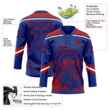 Custom Royal Red-White Dallas TX City Skyline State Pride Paint Splatter Lace Neck Hockey Jersey