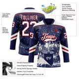 Custom Navy White-Red Las Vegas NV City Skyline State Pride Paint Splatter Lace Neck Hockey Jersey
