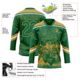 Custom Kelly Green Old Gold-White San Antonio TX City Skyline State Pride Paint Splatter Lace Neck Hockey Jersey