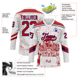 Custom White Red-Royal Philadelphia PA City Skyline State Pride Paint Splatter Lace Neck Hockey Jersey