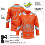 Custom Orange Gray-White Philadelphia PA City Skyline State Pride Paint Splatter Lace Neck Hockey Jersey