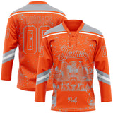 Custom Orange Gray-White Philadelphia PA City Skyline State Pride Paint Splatter Lace Neck Hockey Jersey