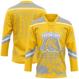 Custom Yellow Gray-White San Francisco CA City Skyline State Pride Paint Splatter Lace Neck Hockey Jersey