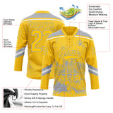 Custom Yellow Gray-White San Francisco CA City Skyline State Pride Paint Splatter Lace Neck Hockey Jersey
