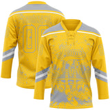 Custom Yellow Gray-White San Francisco CA City Skyline State Pride Paint Splatter Lace Neck Hockey Jersey