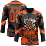 Custom Black Orange-Gray San Francisco CA City Skyline State Pride Paint Splatter Lace Neck Hockey Jersey
