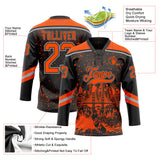 Custom Black Orange-Gray San Francisco CA City Skyline State Pride Paint Splatter Lace Neck Hockey Jersey