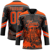 Custom Black Orange-Gray San Francisco CA City Skyline State Pride Paint Splatter Lace Neck Hockey Jersey