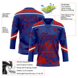 Custom Royal Red-White San Diego CA City Skyline State Pride Paint Splatter Lace Neck Hockey Jersey