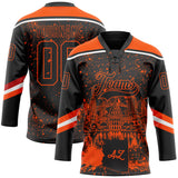 Custom Black Orange-White Phoenix AZ City Skyline State Pride Paint Splatter Lace Neck Hockey Jersey