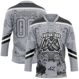 Custom Gray Black-White Phoenix AZ City Skyline State Pride Paint Splatter Lace Neck Hockey Jersey