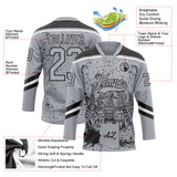 Custom Gray Black-White Phoenix AZ City Skyline State Pride Paint Splatter Lace Neck Hockey Jersey