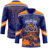 Custom Royal Bay Orange-White Sacramento CA City Skyline State Pride Paint Splatter Lace Neck Hockey Jersey