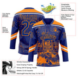 Custom Royal Bay Orange-White Sacramento CA City Skyline State Pride Paint Splatter Lace Neck Hockey Jersey
