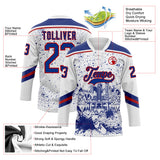 Custom White Royal-Red Sacramento CA City Skyline State Pride Paint Splatter Lace Neck Hockey Jersey