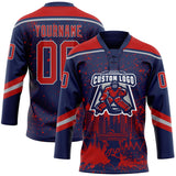 Custom Navy Red-Gray Chicago IL City Skyline State Pride Paint Splatter Lace Neck Hockey Jersey