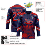 Custom Navy Red-Gray Chicago IL City Skyline State Pride Paint Splatter Lace Neck Hockey Jersey