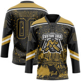 Custom Black Old Gold-White Atlanta GA City Skyline State Pride Paint Splatter Lace Neck Hockey Jersey