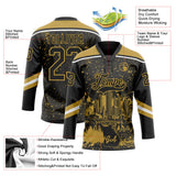 Custom Black Old Gold-White Atlanta GA City Skyline State Pride Paint Splatter Lace Neck Hockey Jersey