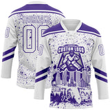 Custom White-Purple Miami FL City Skyline State Pride Paint Splatter Lace Neck Hockey Jersey