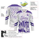 Custom White-Purple Miami FL City Skyline State Pride Paint Splatter Lace Neck Hockey Jersey