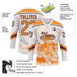 Custom White Bay Orange-Royal Oakland CA City Skyline State Pride Paint Splatter Lace Neck Hockey Jersey
