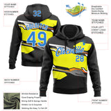 Custom Stitched Black Powder Blue Yellow Gray-White Car Racing Motorsport Pullover Sweatshirt Hoodie