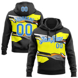 Custom Stitched Black Powder Blue Yellow Gray-White Car Racing Motorsport Pullover Sweatshirt Hoodie