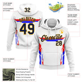 Custom Stitched White Navy Red Blue-Gold Car Racing Motorsport Pullover Sweatshirt Hoodie