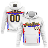Custom Stitched White Navy Red Blue-Gold Car Racing Motorsport Pullover Sweatshirt Hoodie