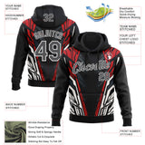 Custom Stitched Black Steel Gray Red-White Car Racing Motorsport Pullover Sweatshirt Hoodie