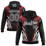 Custom Stitched Black Steel Gray Red-White Car Racing Motorsport Pullover Sweatshirt Hoodie