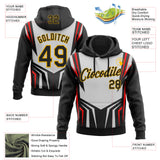 Custom Stitched Black Red-Gold Car Racing Motorsport Pullover Sweatshirt Hoodie