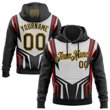 Custom Stitched Black Red-Gold Car Racing Motorsport Pullover Sweatshirt Hoodie