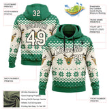 Custom Kelly Green Cream-Black Christmas Retro Reindeer Pullover Sweatshirt Hoodie